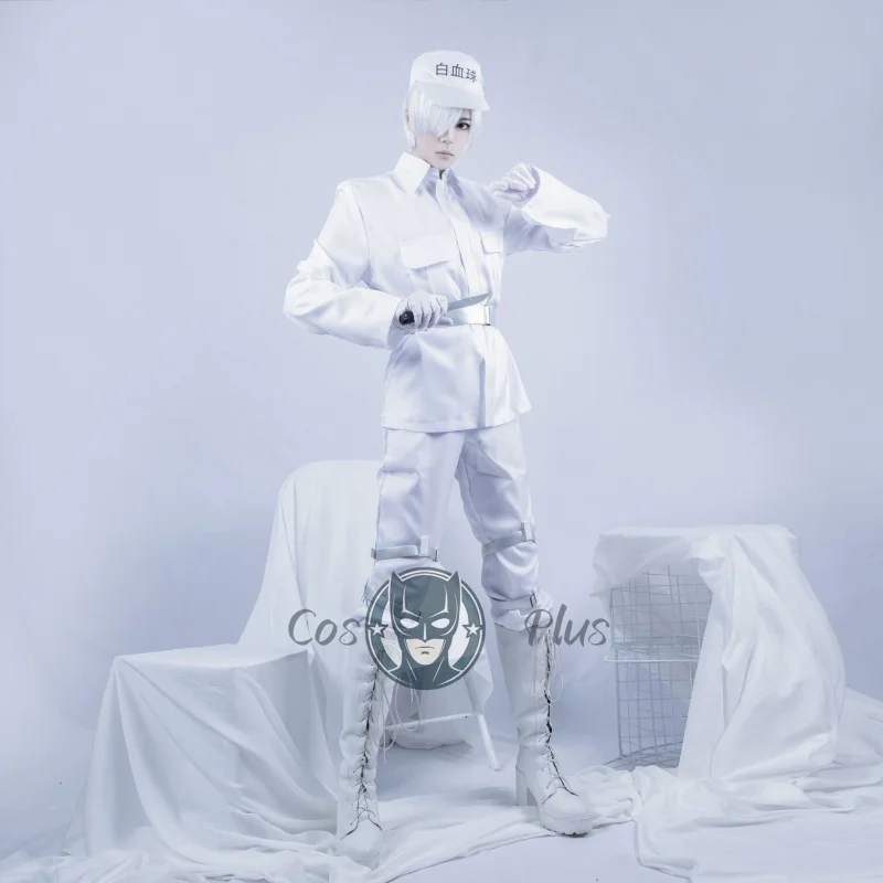 Anime Cells at Work! Neutrophil Uniform Hataraku Saibou White Blood Cell Cosplay Costume wig Coat Pants Belt Hat Golves Set