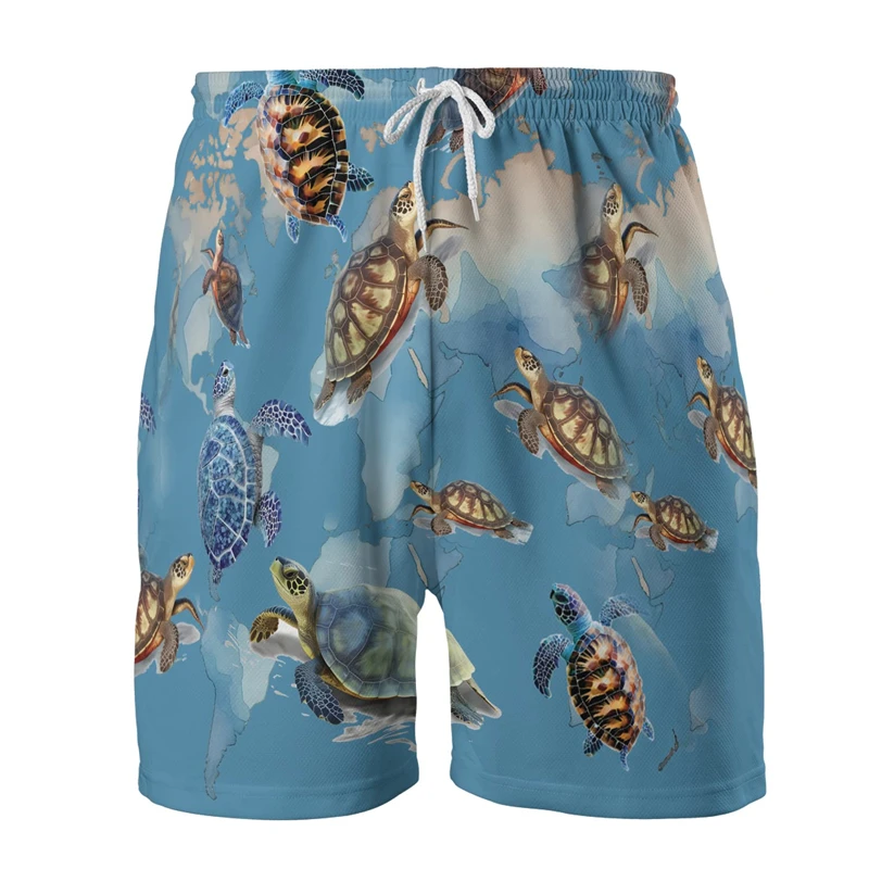 Funny Hawaiian Turtle 3D Print Short Pants For Men Clothes Fashion Aloha Sea Creatures Beach Shorts Casual Vacation Kids Trunks