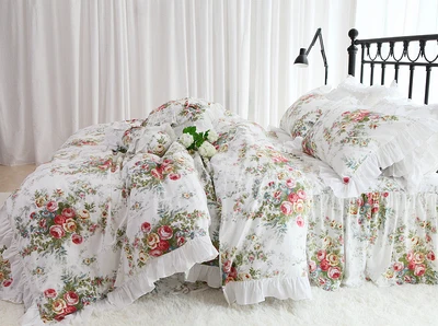 Bedding Set Luxury Large Lace Ruffle Duvet Cover Set Home Bed Set Bedding Garden Pastoral Bed Linen Julliette Dream Bed Set