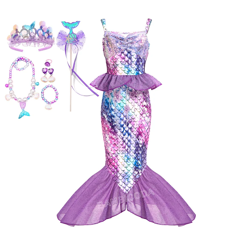 2025 Prinses Ariel Cosplay Jurk voor Meisjes Zeemeermin Carnaval Halloween Party Kostuum Verjaardag Baljurk Fantasie Verschijnen