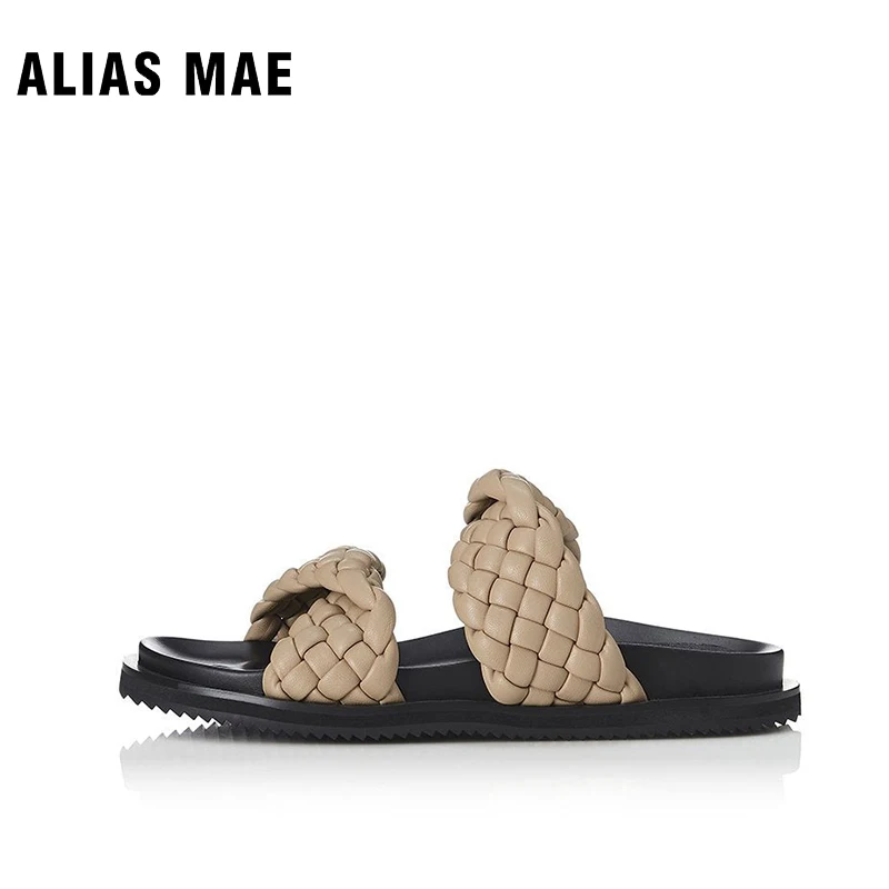 ALIAS MAE MISHA Soft Sole Slippers Women's Summer 2023 Fashion Woven Flat Bottom Genuine Leather Feet Feeling Cool Slippers