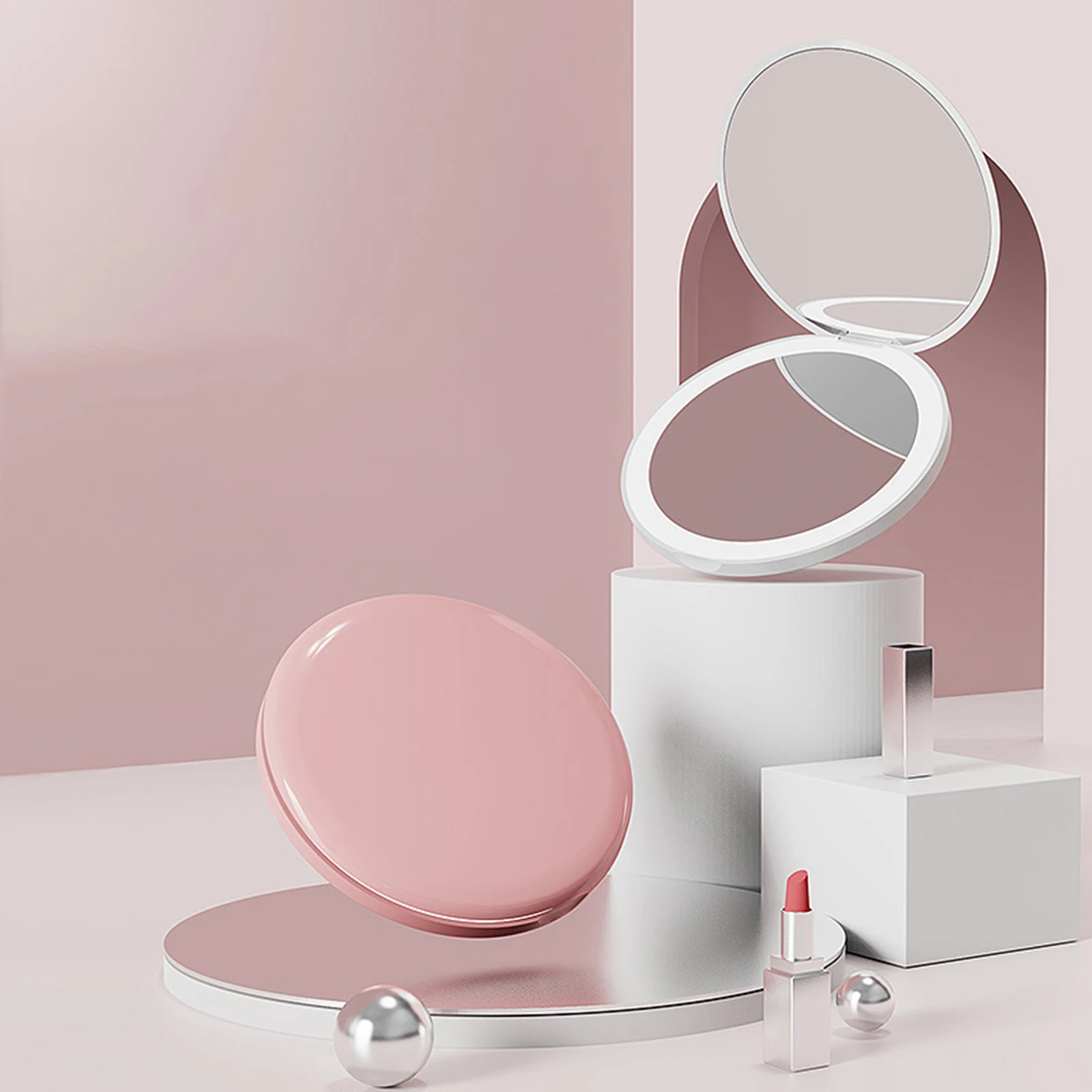 Miroir de maquillage de voyage aste avec lumière LED, rond, portable, compact, sac à main, poche, sac à main, cadeau