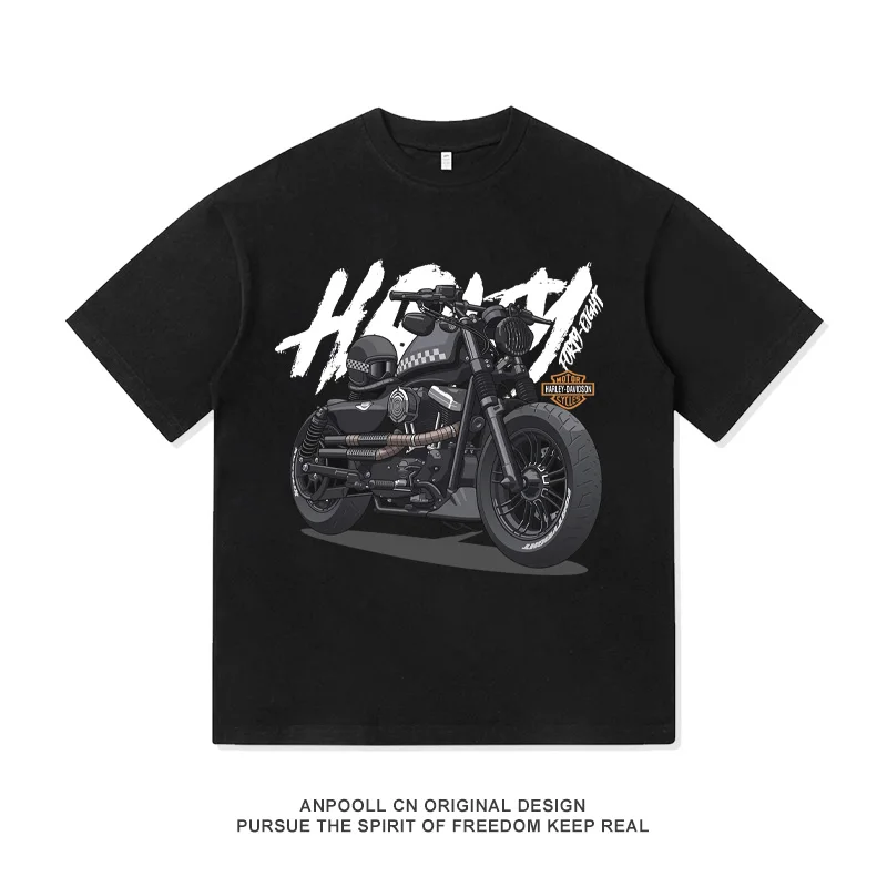 

2025 Vintage Cruise Harley X48 Motorcycle 883 Modified American Vintage Heavy Cotton Printed Short Sleeve T-shirt for Men Women