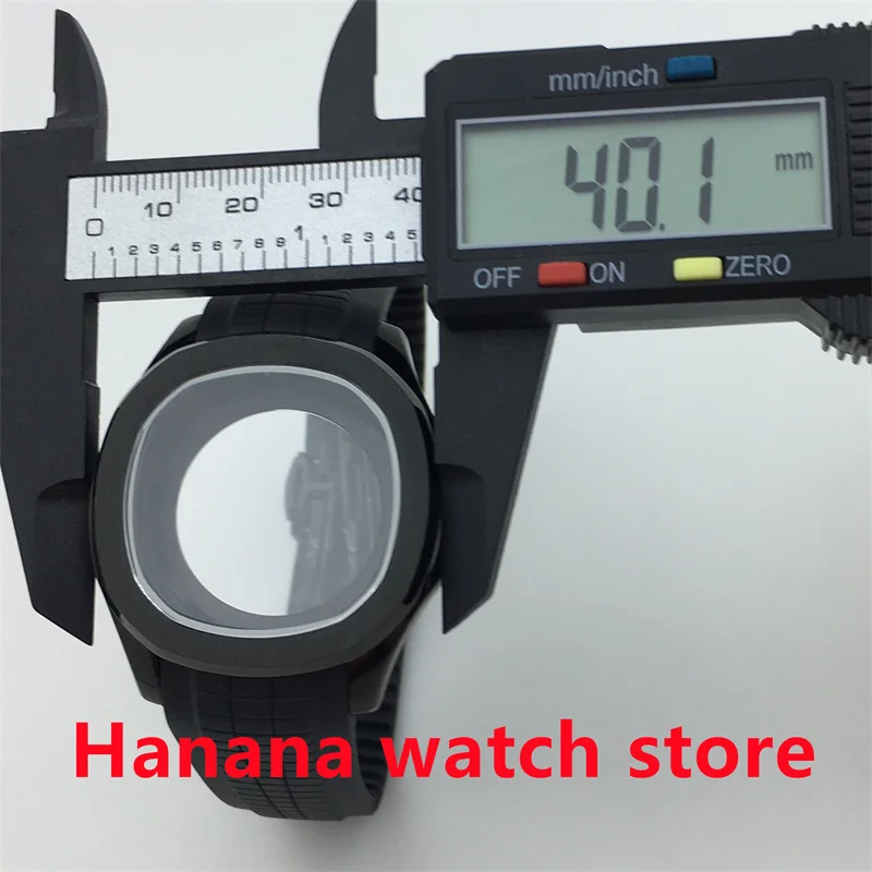 BLIGER 40 مللي متر ساعة رجالي مربعة حافظة PVD أسود حافظة ياقوت زجاج ساعة بحزام مطّاطي زجاج خلفي غطاء ل NH35 NH36 PT5000 حركة