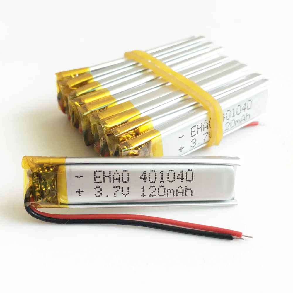 10 szt. Akumulatorów Lipo 3,7 V 120 mAh 401040   Do zestawu słuchawkowego MP3 GPS Bluetooth Rejestrator wideo Pióro Kamera Bransoletka Światło LED