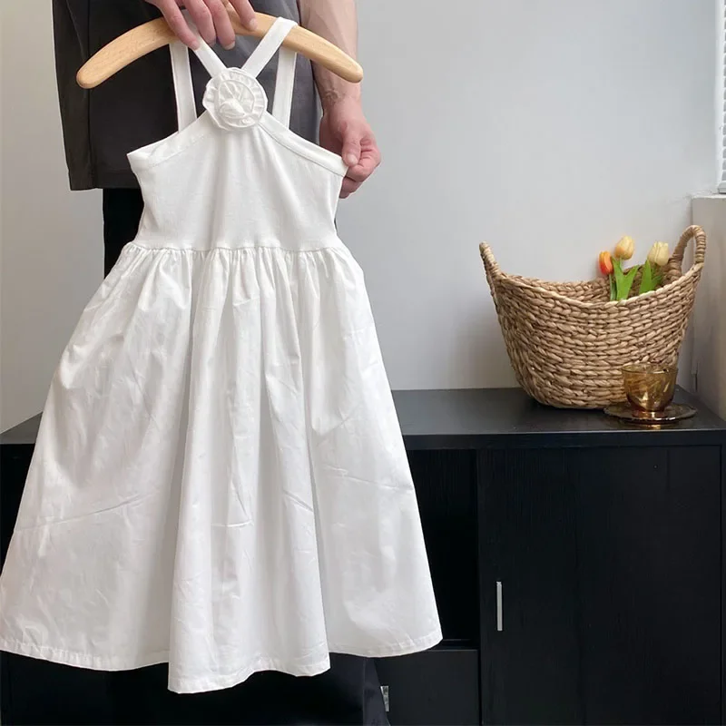 2025 New Summer Sister Clothing 2-7Yrs Kids Princess Dresses Sleeveless Cotton Solid Color Baby Girl Birthday Party Dress