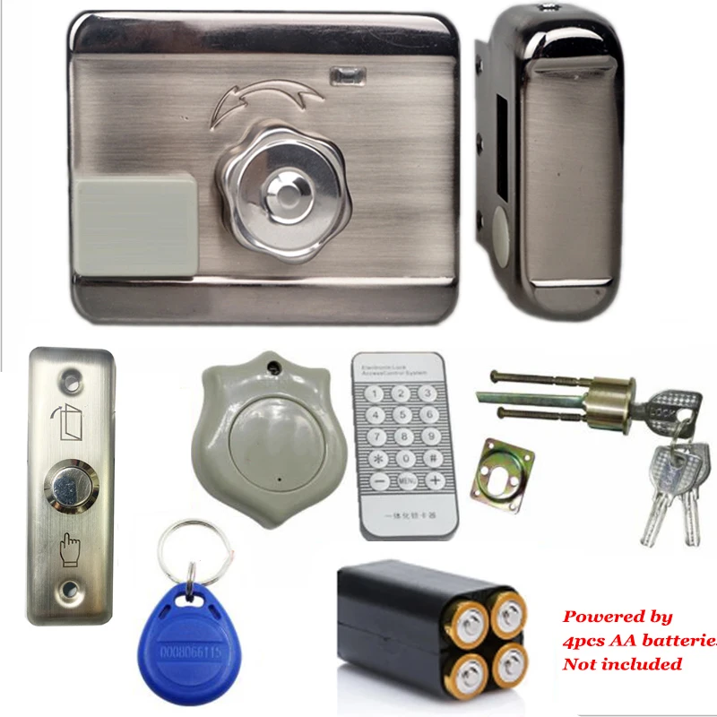 Electronic Door Lock Gate Lock With Exit Button Push Button Key Token 125Khz Smart Lock Optional Remote Controler