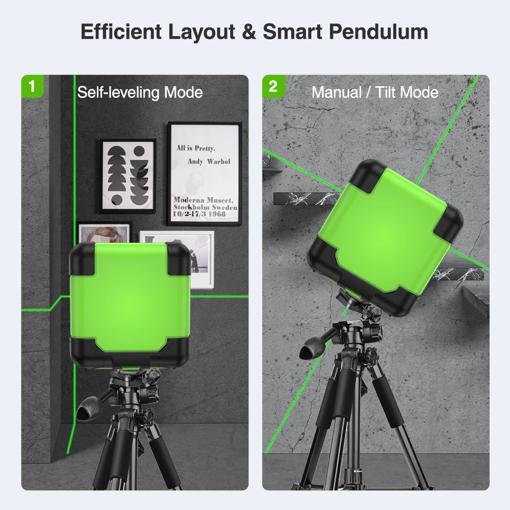 Imagem -04 - Huepar-ferramenta de Nível Laser Linhas Auto Nivelamento Horizontal e Vertical Verde Feixe Vermelho um Botão Linha Cruzada Uso