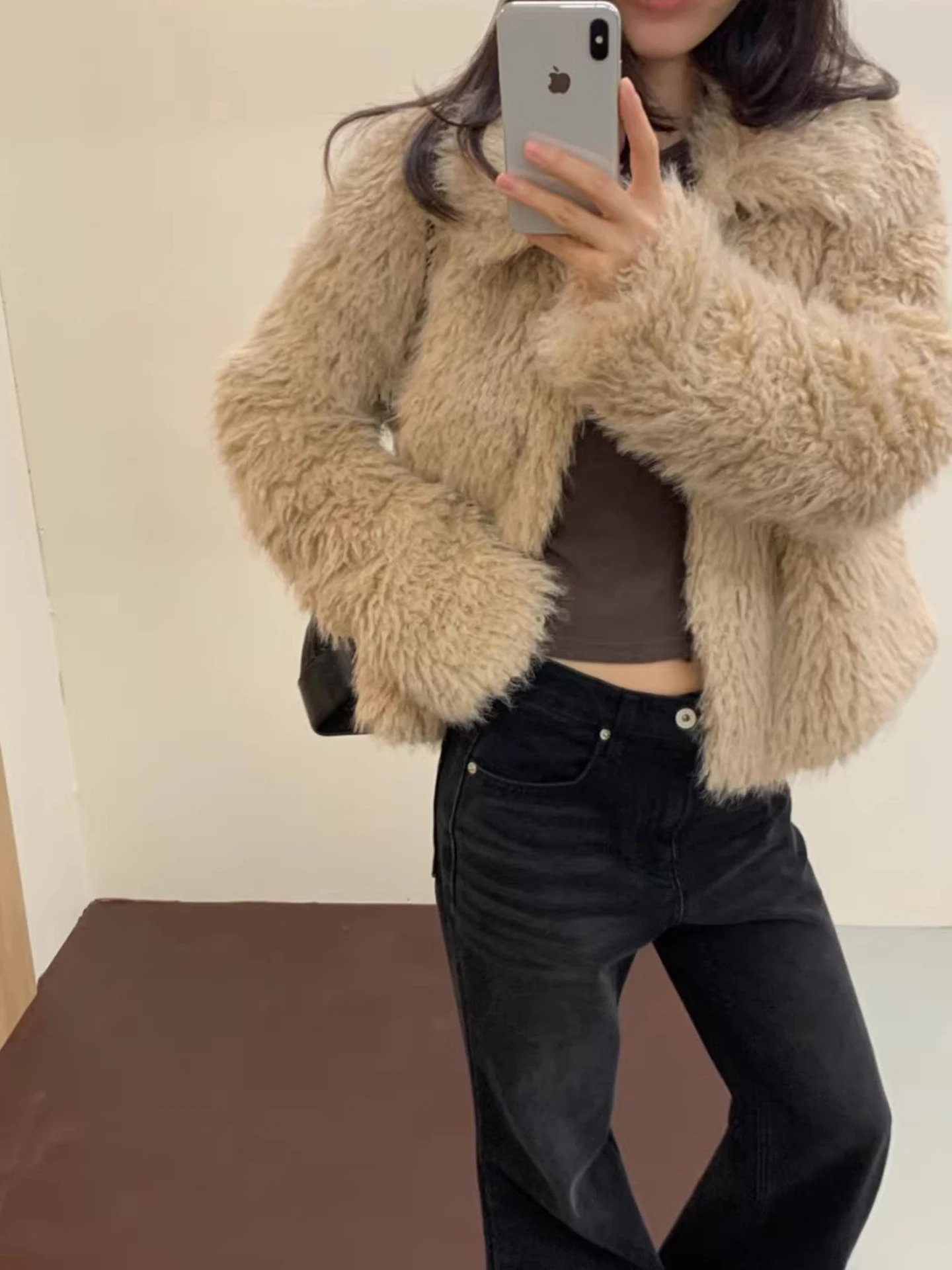 

Clothland женское элегантное пальто из искусственного меха с длинным рукавом толстая теплая женская офисная одежда верхняя одежда куртка Mujer CB260