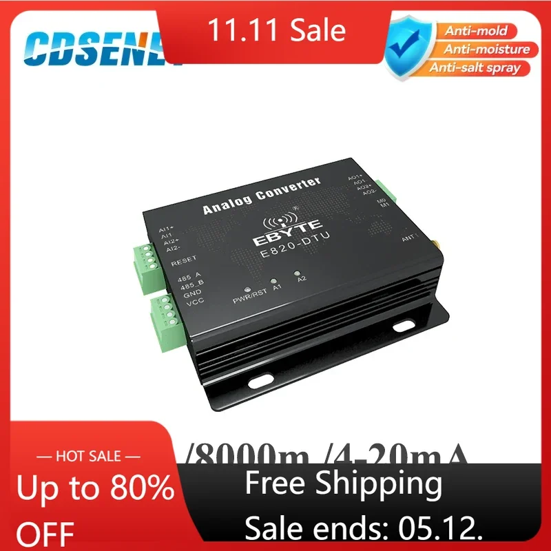 

433MHz Analog Acquisition Module Modbus RTU CDSENET E820-DTU(2I2-433L) 1W RS485 2 Channel Wireless Control Collection Converter