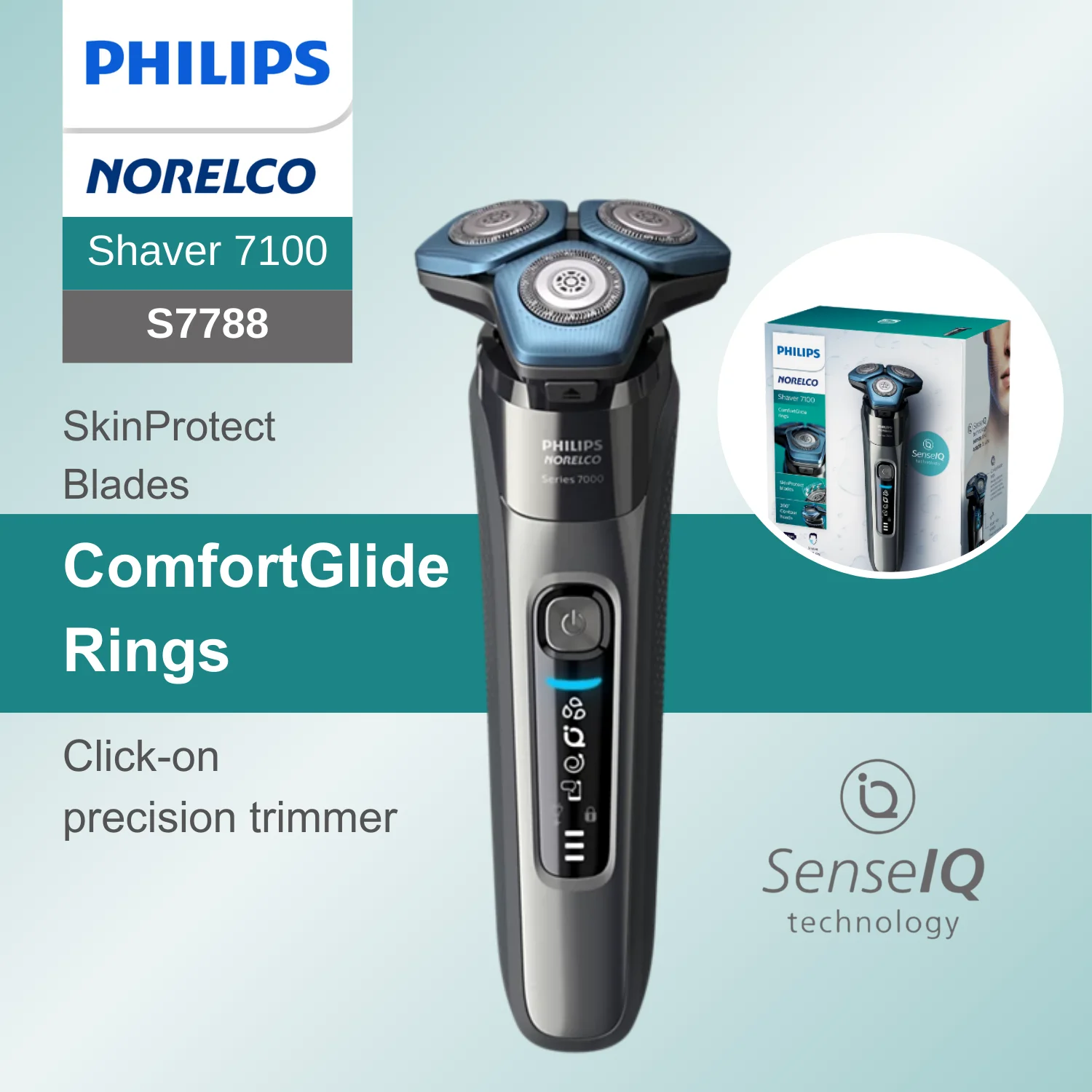 Philips Norelco S7788, Wet/Dry, ComfortGlide-Ringe, SkinProtect-Klingen, 360° ° Konturenkopf, Bewegungssensor