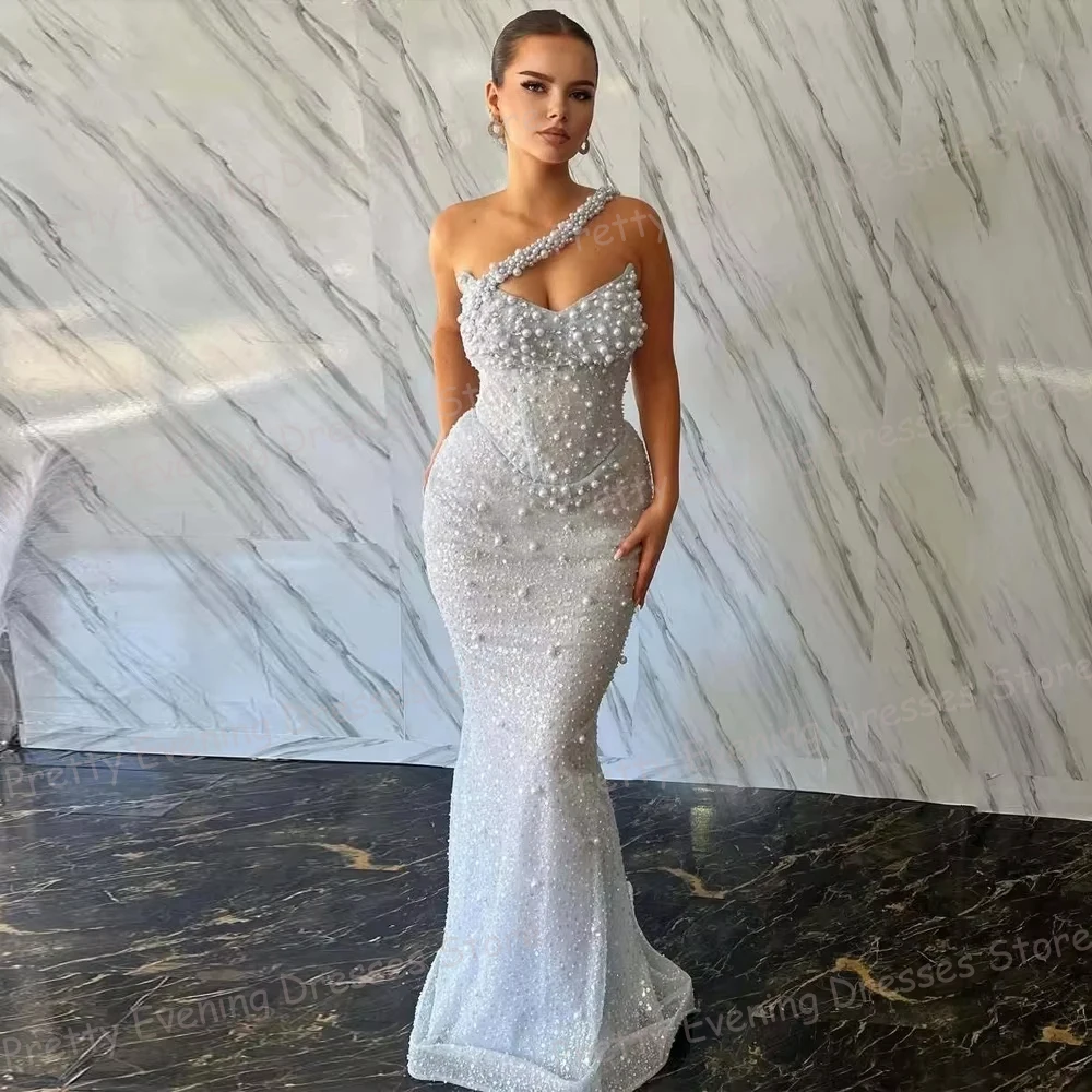 

Shiny Evening Dresses Mermaid Woman Beads Sleeveless Mermaid Prom Gowns Boat Neck Customized Fashion Vestidos De Novia Party