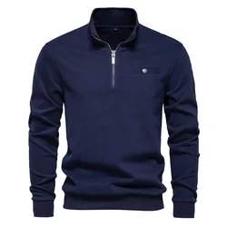 2024 New Autumn Zipper Neck Pullover Men Long Sleeve Hoodless Sweatshirt Fashion Casual Youth Sprotwear Tops Sweatshirt for Men