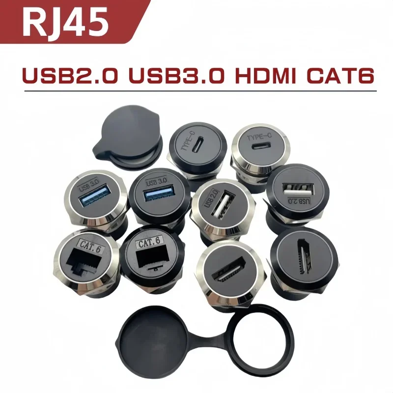 1PCS Metal Round Socket Module D Type RJ45 Straight Through Network USB2.0 USB3.0 Connector Panel Mounting HDMI CAT6