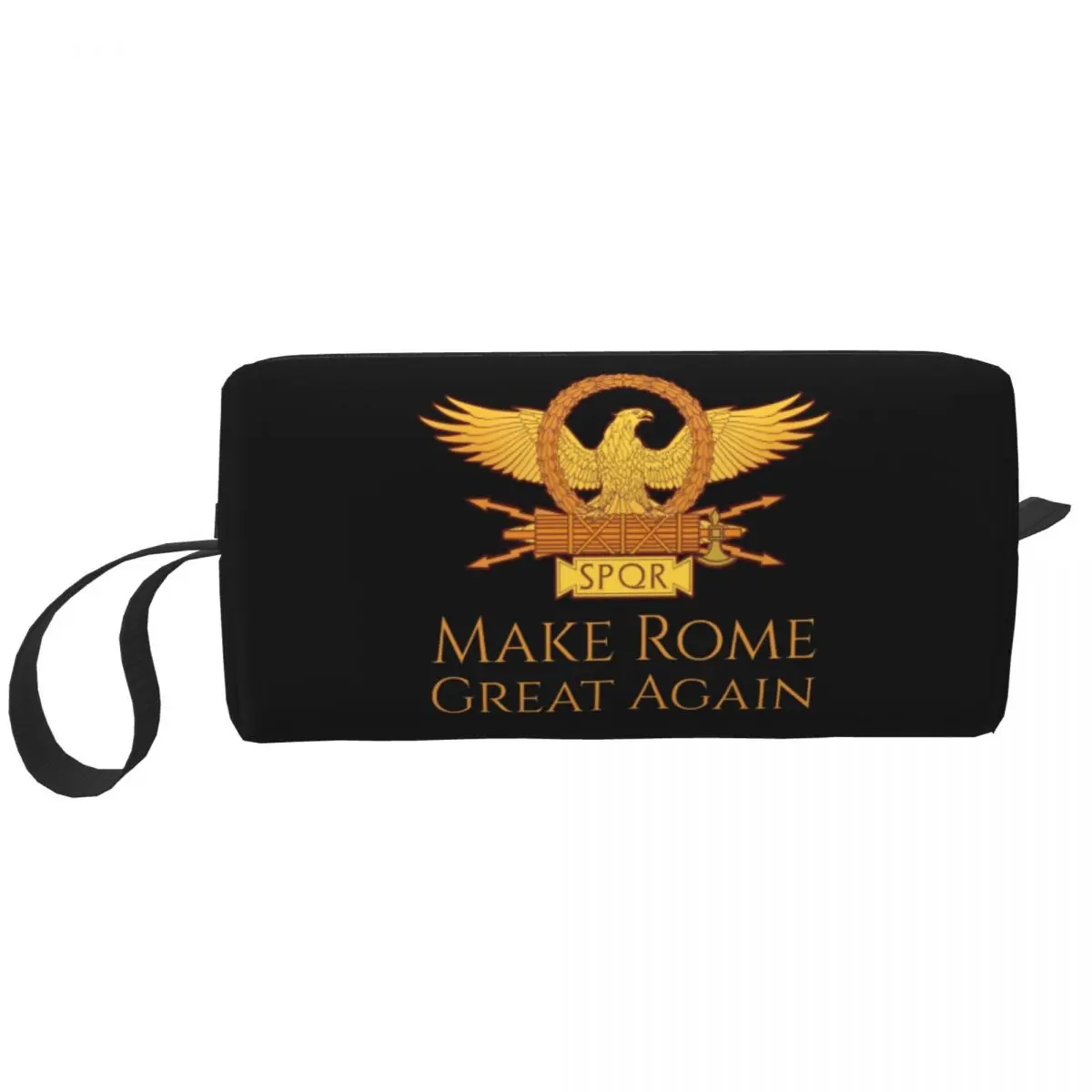 SPQR Make Rome Great Again Makeup Bag Women Travel Cosmetic Organizer Cute Gold Roman Imperial Eagle Storage Toiletry Bags