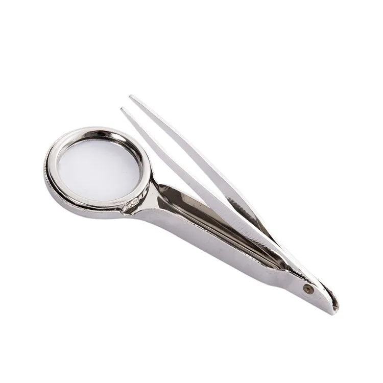 Metal belt tweezers magnifying glass folding portable stainless steel maintenance and testing clip medical beauty clip