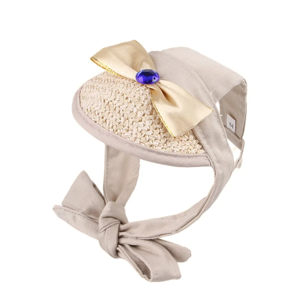 

Grass Woven Dog Sunscreen Hat French Style Adjustable Dog Fisherman Hat Lace Elegant Pet Baseball Cap Small and Medium Dogs