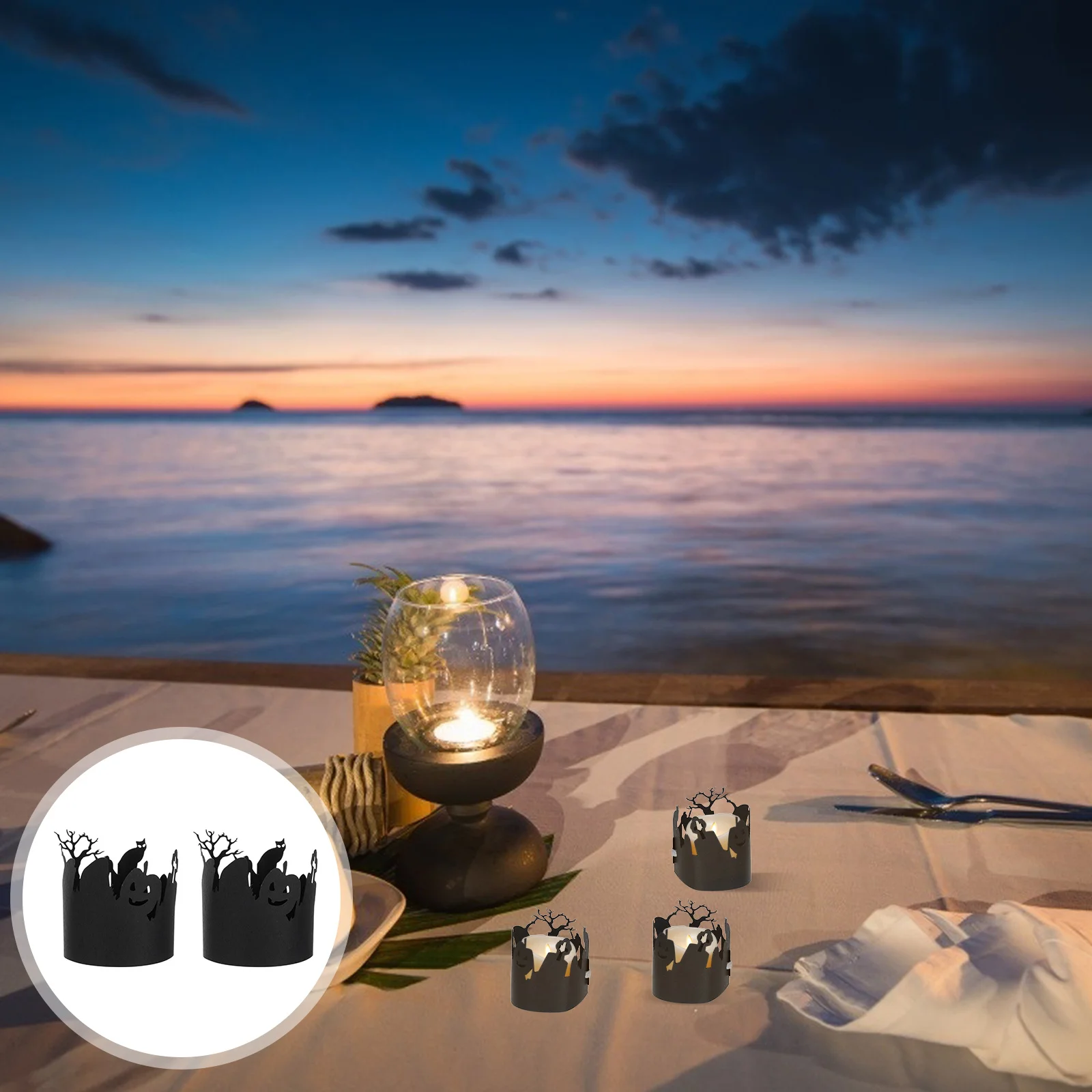 20 piezas envolturas de Halloween, pantalla de papel hueca, envolturas votivas creativas para luz de té para decoración de banquete de fiesta de Halloween