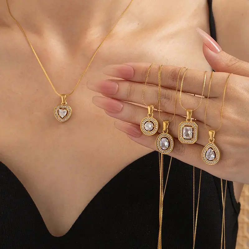 Cubic Zirconia Pendant Necklace Gold Plated Hypoallergenic 1Pcs Shiny Dainty Jewelry for Girlfriend Anniversary Surprise Gift