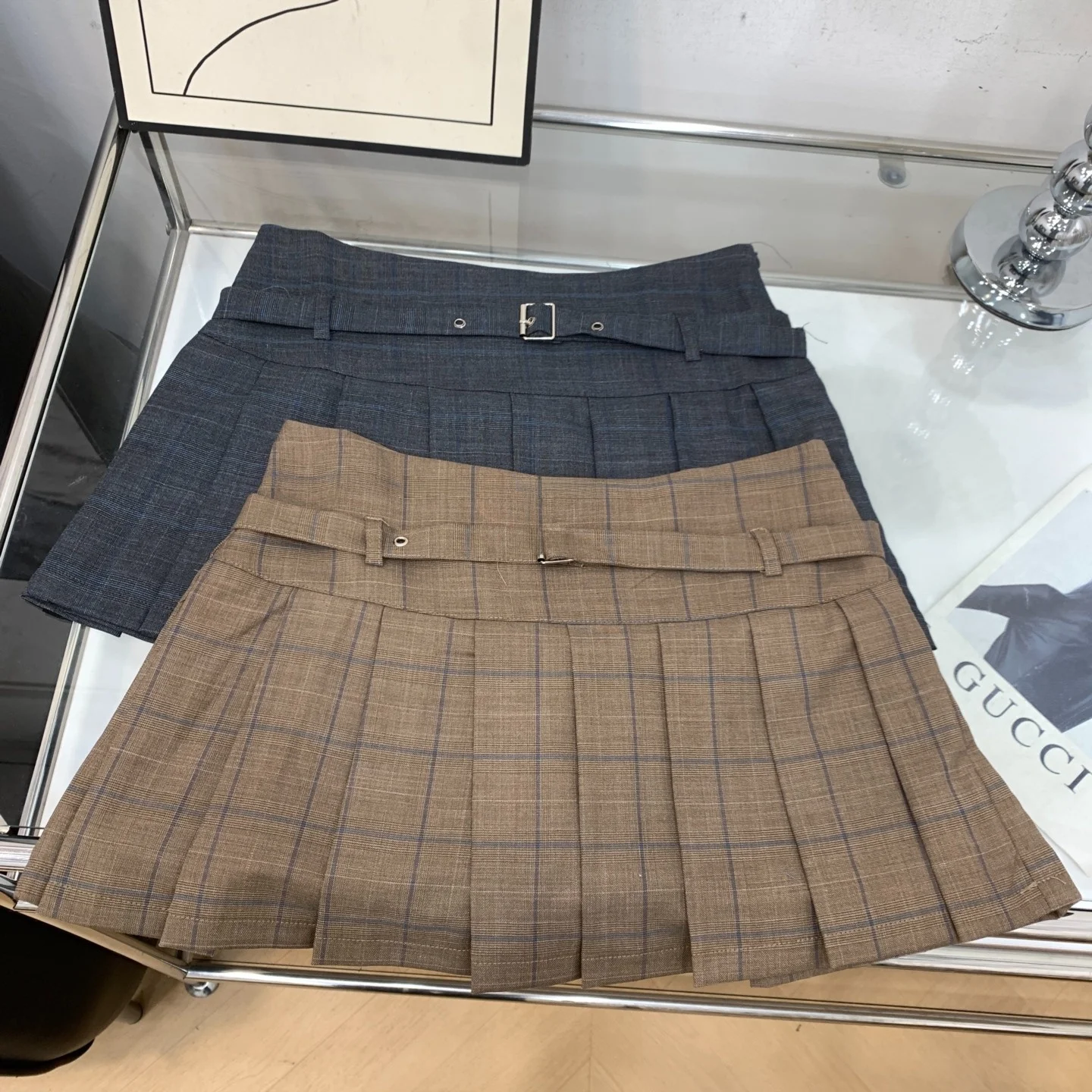 

Модная клетчатая плиссированная юбка для похудения в стиле ретро с высокой талией, предотвращает воздействия, повседневная женская юбка