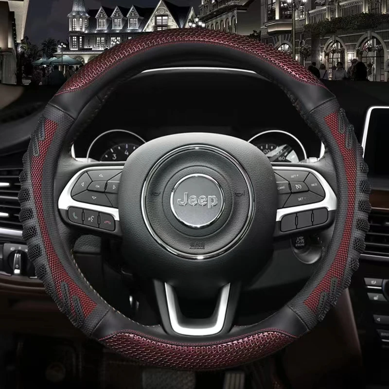 

Car Steering Wheel Cover Leather 38cm For JEEP GRAND CHEROKEE L 2017-2021 WRANGLER 4xe 2015-2021 WRANGLER 2020 RENEGADE 2021