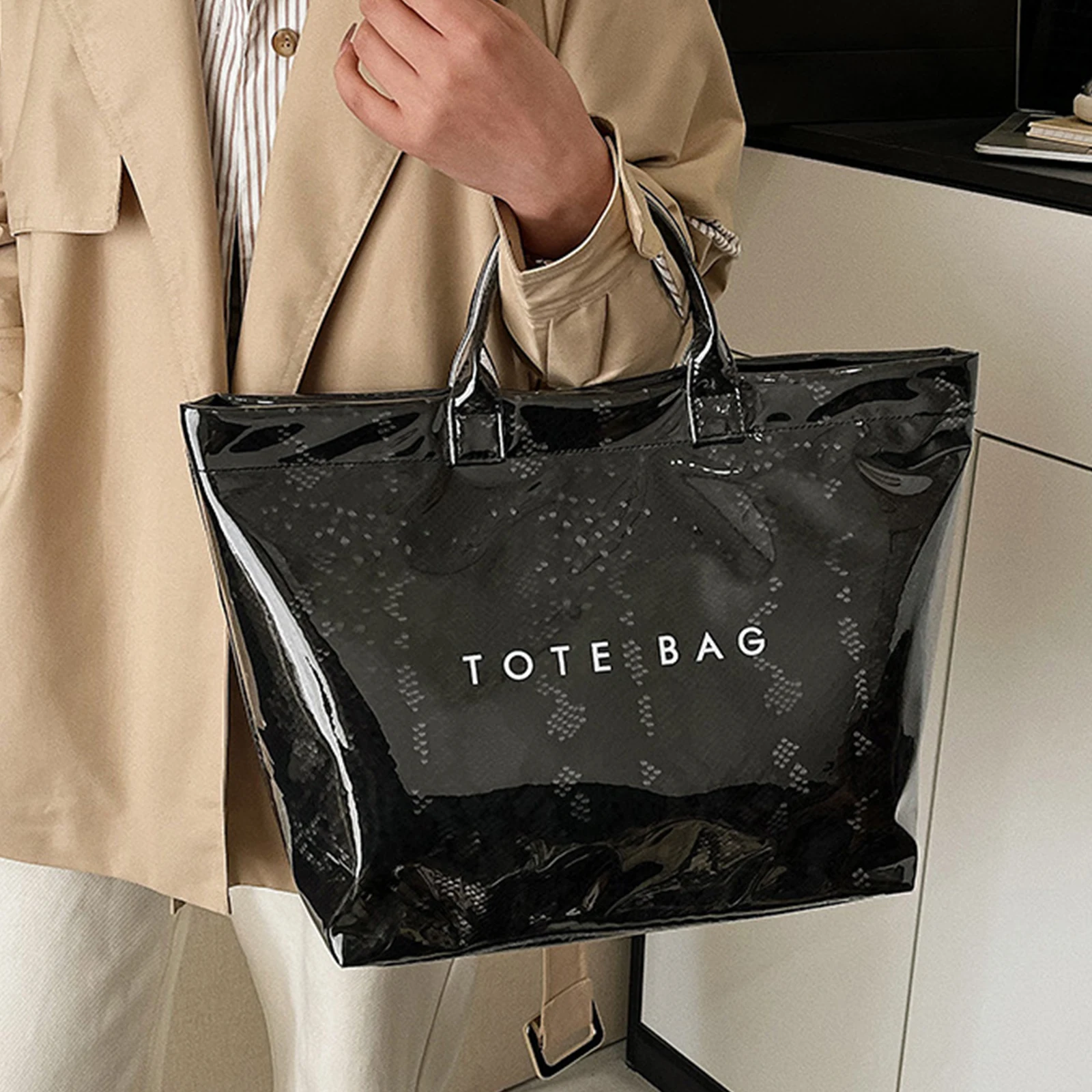 

Glossy Snake Print Tote Bag Women Daily Use Large Capacity Handbag Office Commute Shopping Trendy All Match Casual Shoulder Bag