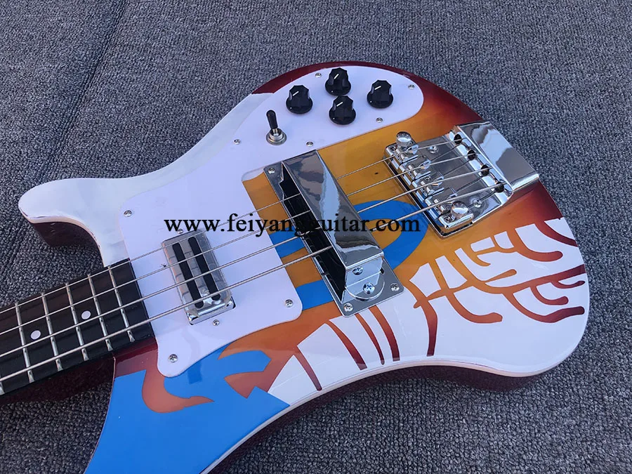 E-Bass mit Wassertransferdruck, 4 Saiten, Griffbrett aus Palisander, hohe Qualität, kostenloser Versand, 4003