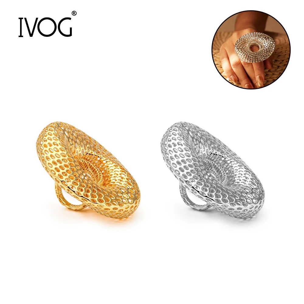 IVOG Hyperbole Straw Hat Rings Pure Yellow Gold Color Rings For Women Fashion Jewelry Friends Gift Wholesale Official-Website