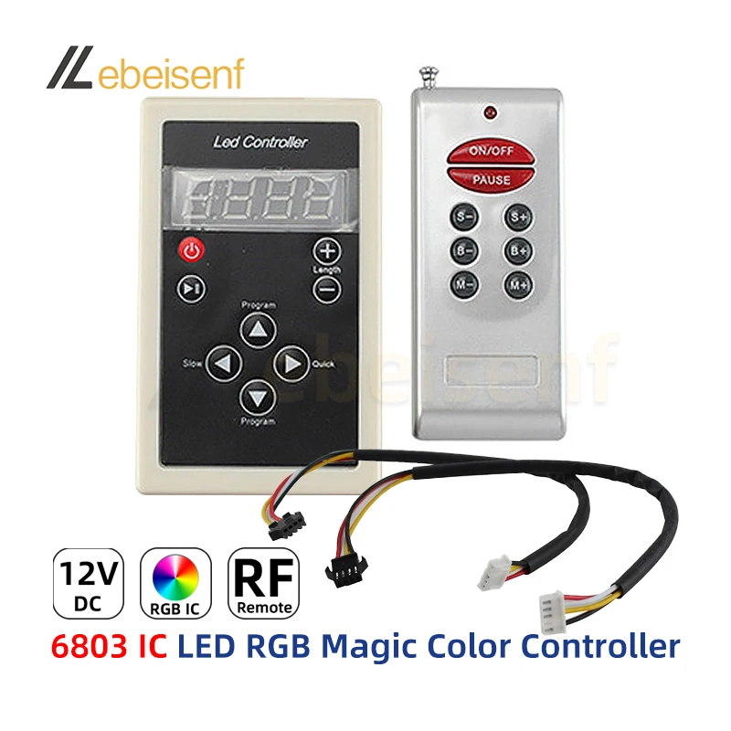 6803 IC RGB LED Controller 12V LED Magic Color Addressable Pixel Dimmer 8-Key RF Wireless Remote Full Color Lights Strip Dimming