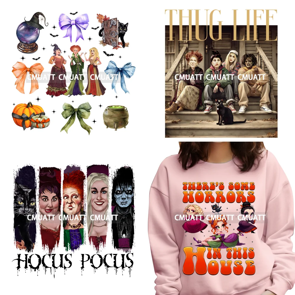 

Halloween Girly Spooky Season Cartoon Bad Sisters Witches Coquette Bow Iron on DTF Transfers Stickers Ready to Press for Clothes
