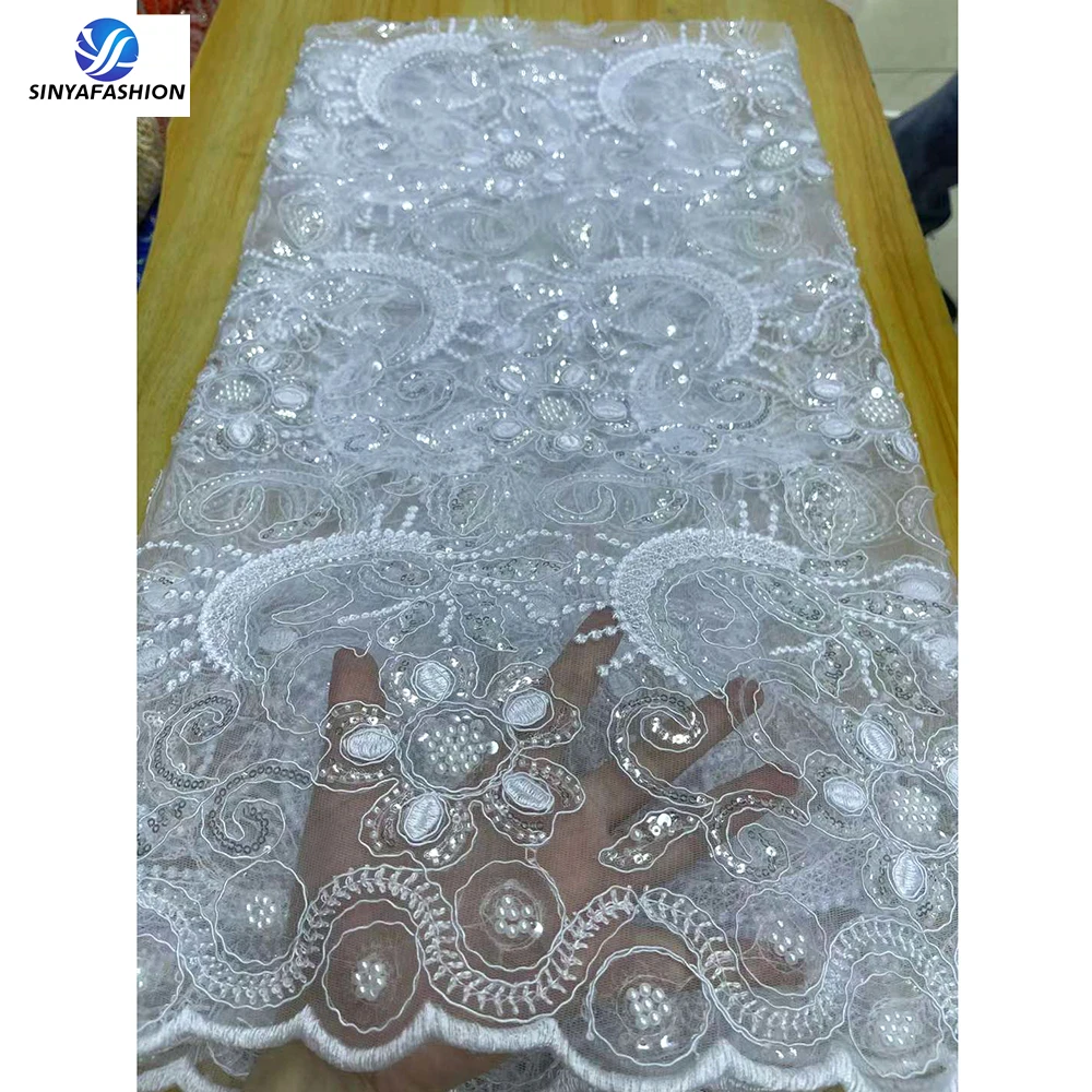 

Luxury African Handmade Beads Sequins Lace Fabric Embroidery Beads Nigerian Lace for Sewing clothes