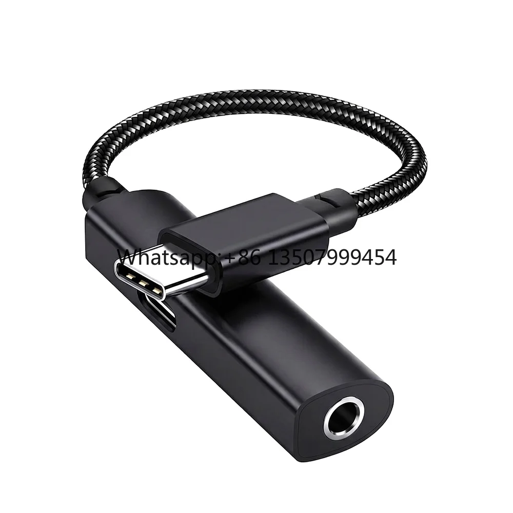 

Type C to 3.5mm Audio Adapter Pd 10w Charging Dac 16bit 48khz Hi Fi Audio Portable Braided Cable for Laptop Phone Desktop