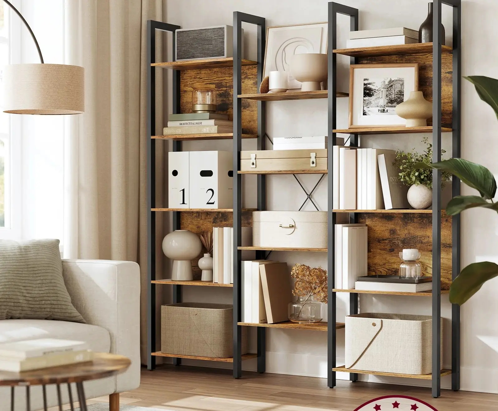 VASAGLE Bücherregal, Standregal mit 14 Ablagen, Regal mit Metallrahmen, für Wohnzimmer, Arbeitszimmer, Büro, Industrie-Design