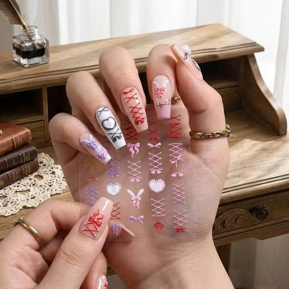 1Pc Cute Straps Bunny Ears Design Sweet Nail Decals Easy To Apply Spicy Nail Designs For Holiday Party Ballet Nail Stickers