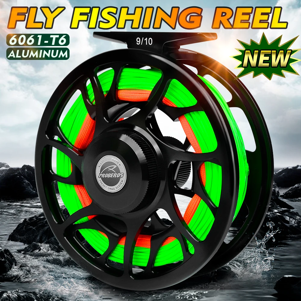 PROBEROS Fly Fishing Reel Pre-Wound Fly Line Multi Size 5/7 7/9 9/10WT CNC Aluminum Alloy Fly Reel Left Right Bass Fishing Gear