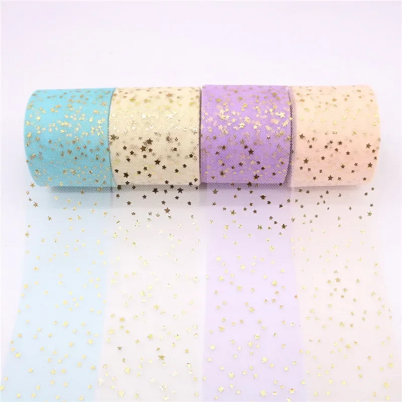 6cm 25Yards Star Tulle Confetti Glitter Tulle Baking Cake Topper Tutu Pom Bow Soft Squine Tulle DIY Wedding Birthday Decoration