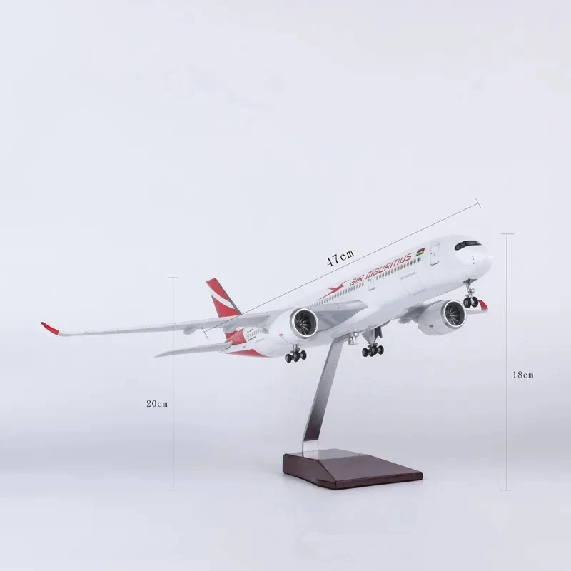 1/150 Scale 47CM Model Air Mauritius A350 Airways Airplane Toys Airline With Light Resin Plane Collection Display Decoration Fan