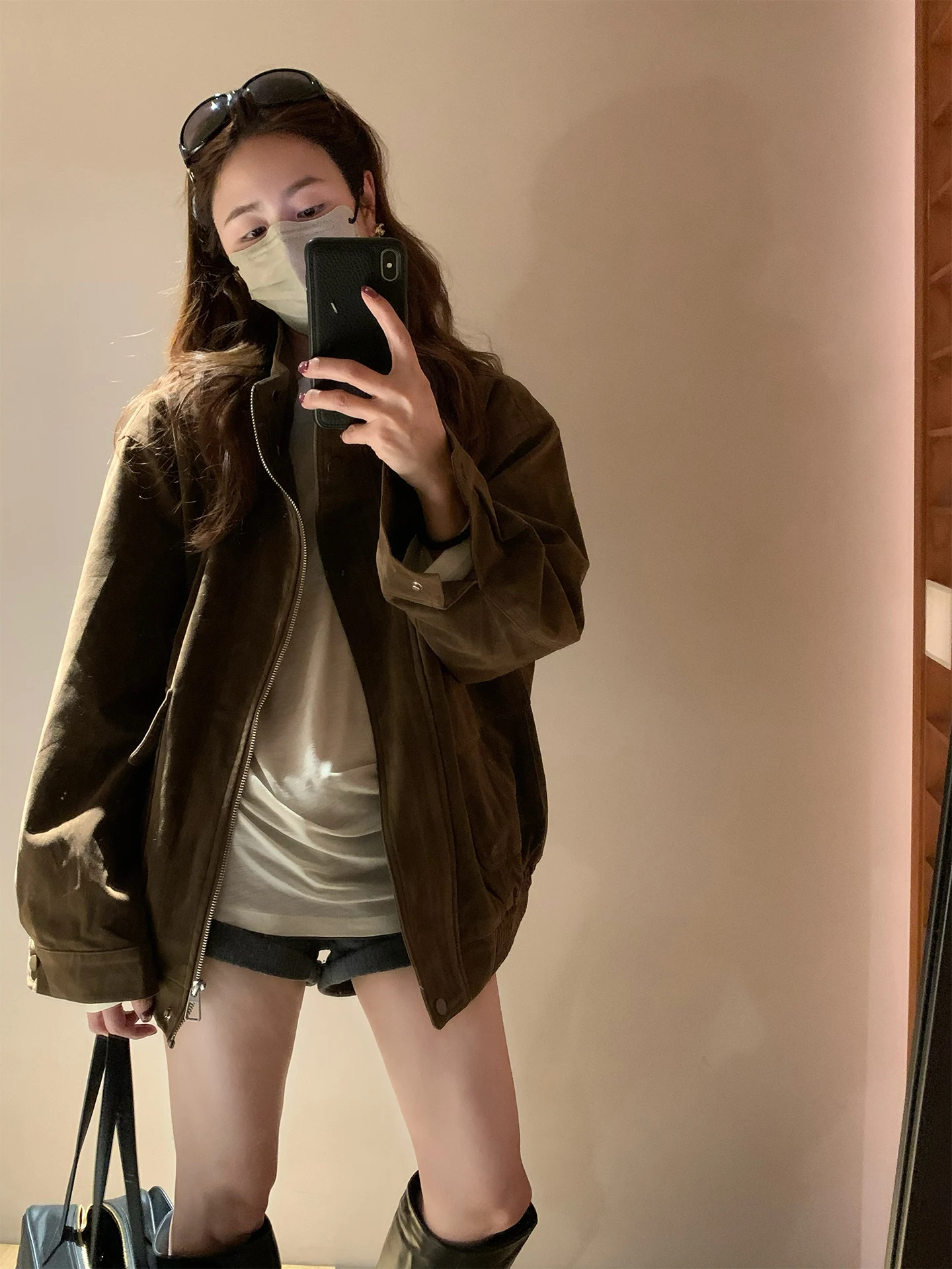 

Retro Winter Jaet Women's Loose Fit Zipper Collar Coat Korean Sle Faionable Outerwear ort Length Long Sve