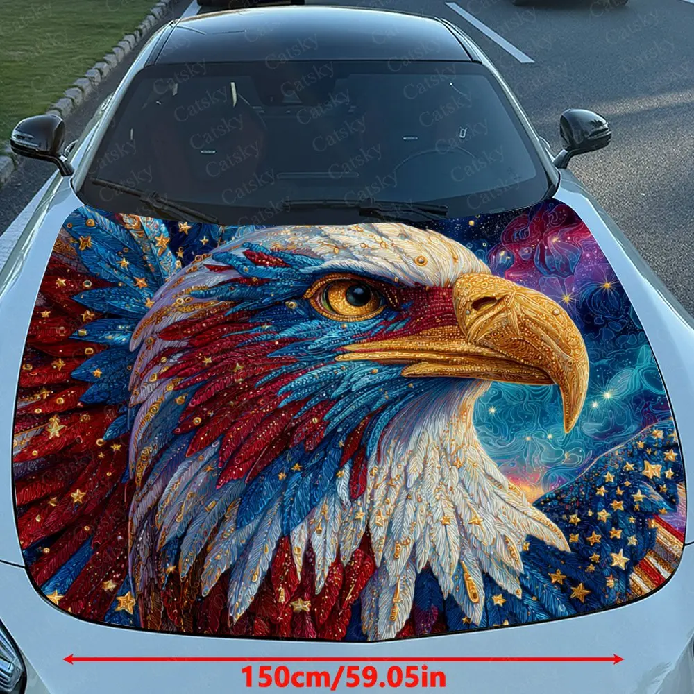 Star Spangled Banner Eagle Car Hood Sticker, Premium Vinyl Sticker For Automotive Exterior Customization, Durable PVC Vinyl Wrap