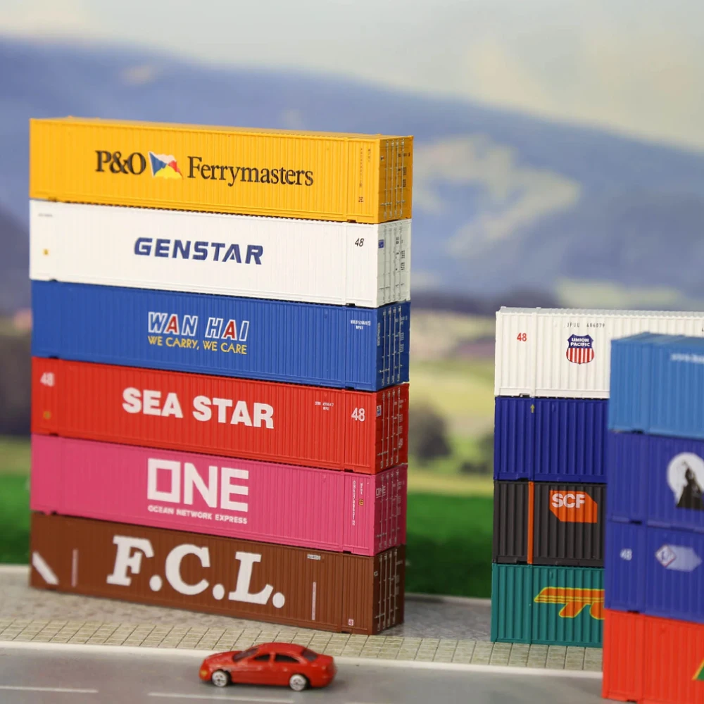 Recipiente de trem de simulação em miniatura, modelo escala ho 40 pés, frete, caixa marítima para trem ferroviário, acessório, kit diorama, 1 peça