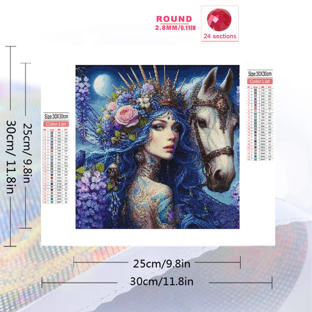 Momoart Woman Diamond Painting Portrait Full Square Round Diamond Mosaic Horse Animal Needlework Embroidery Handcraft