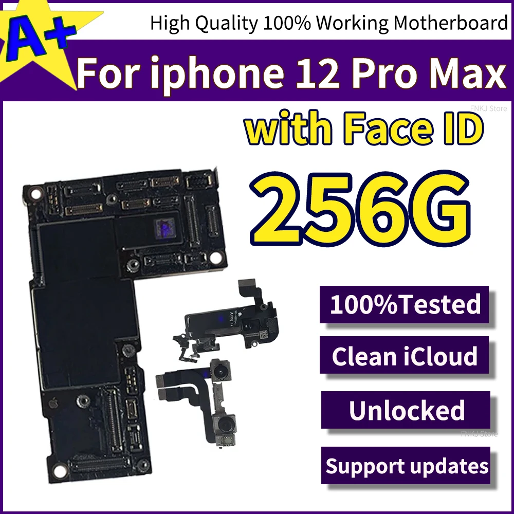 Fully Tested Authentic For iPhone 12 Pro Max Motherboard Good Working Unlocked With Face ID Unlocked Clean ICloud Board No ID