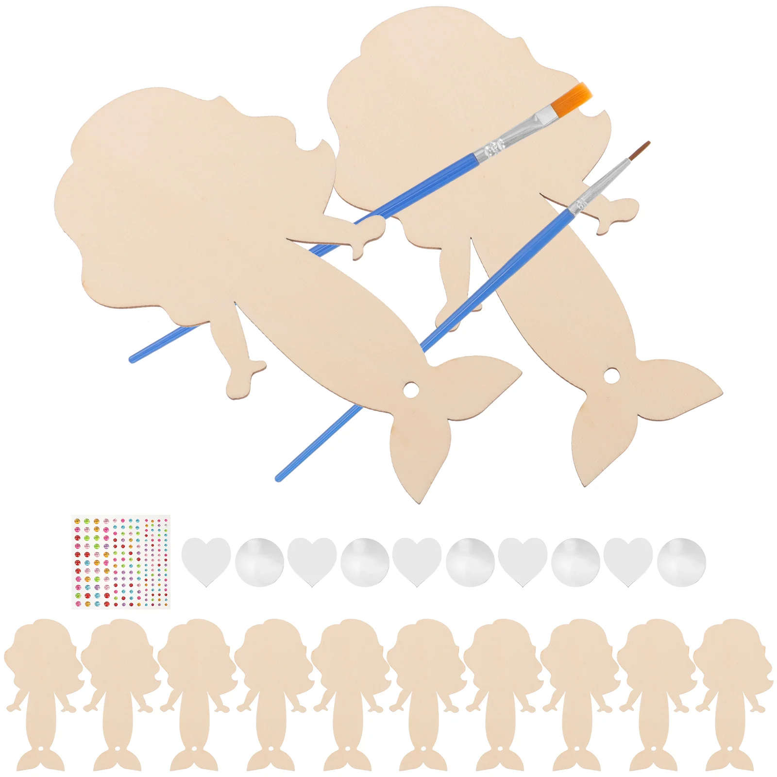 

1 set 12 Pieces Mermaid Mirror DIY Handheld Wooden Craft Mirrors Round Heart Shape Unpainted Party Favors Small Teens Mirror