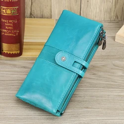 Contact'S Genuine Leather Women Wallet Female Coin Purse Long Walet Zipper Phone Pocket Money Bag Lady Card Holder