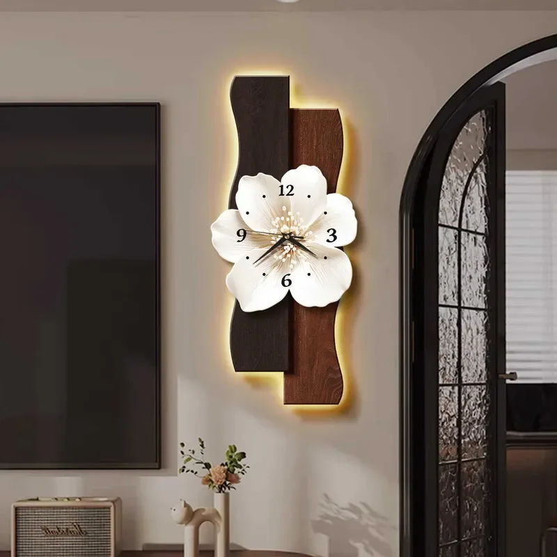 for 2026 New Double Layer 3D Luminous Clock Cream Style Living Room Flower Wall Clock Household Silent Wall Hanging