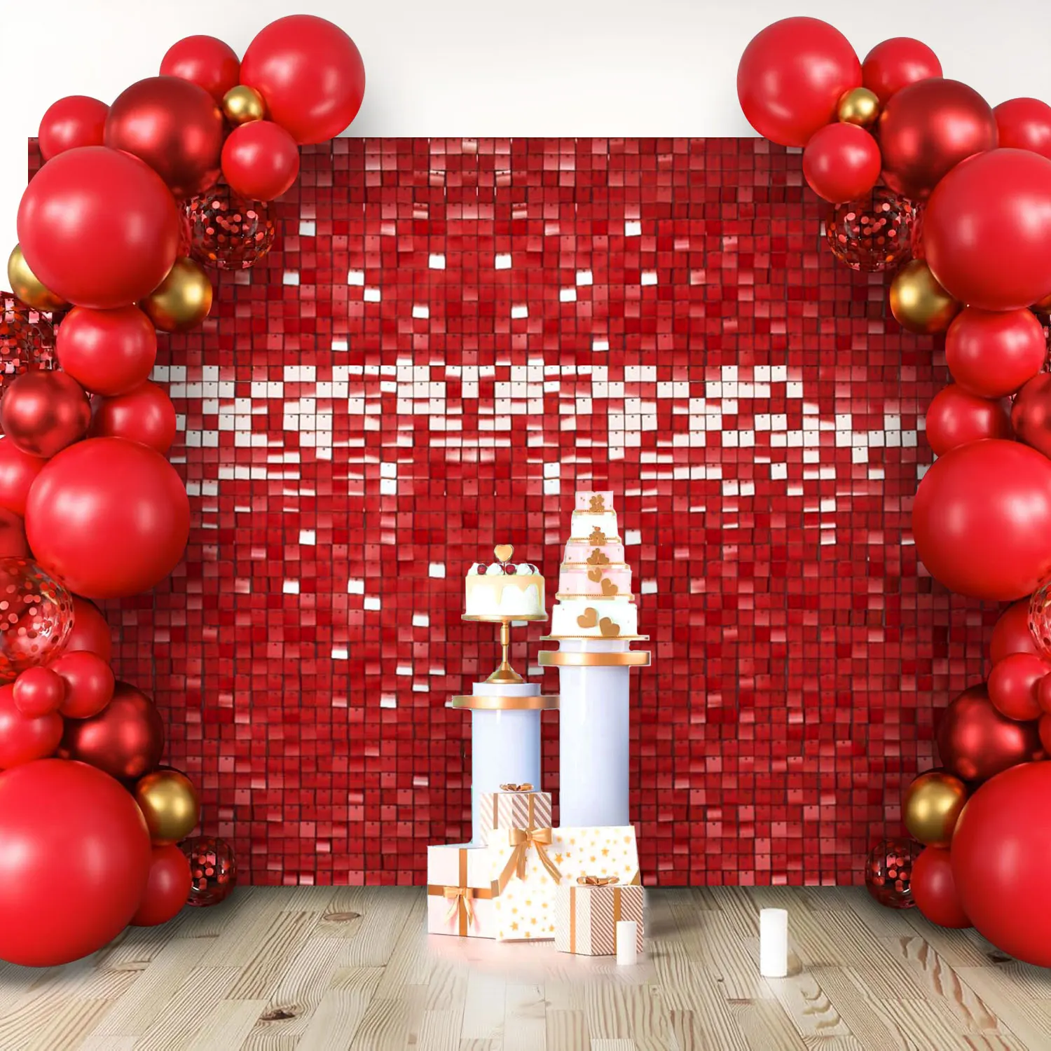 لوحة خلفية جدارية لامعة باللون الأحمر مربعة الشكل، مثالية للمناسبات الخارجية وأعياد الميلاد وحفلات الزفاف والمهرجانات