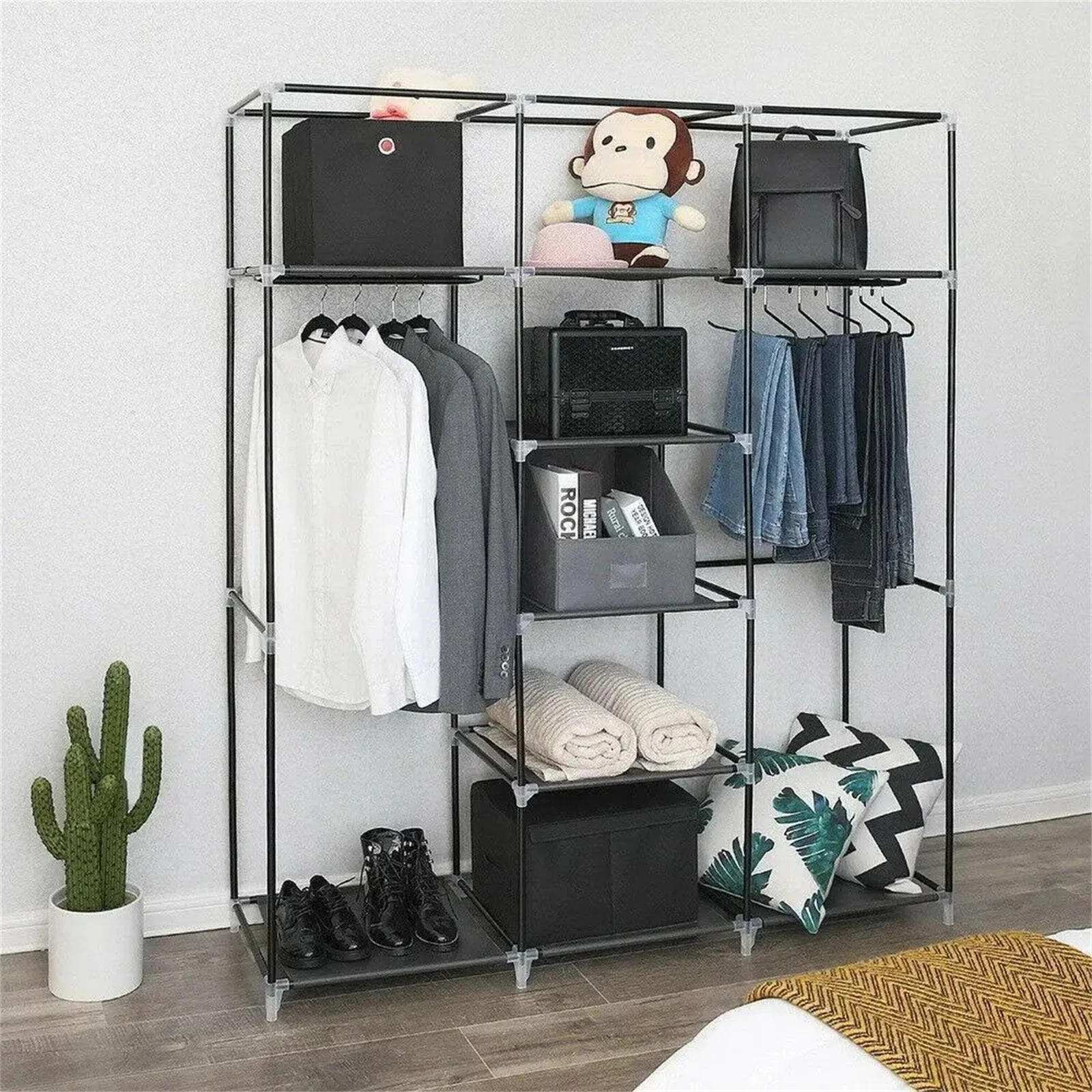 

69" Portable Closet Wardrobe Clothes Ample Storage Space Organizer Armoire Free