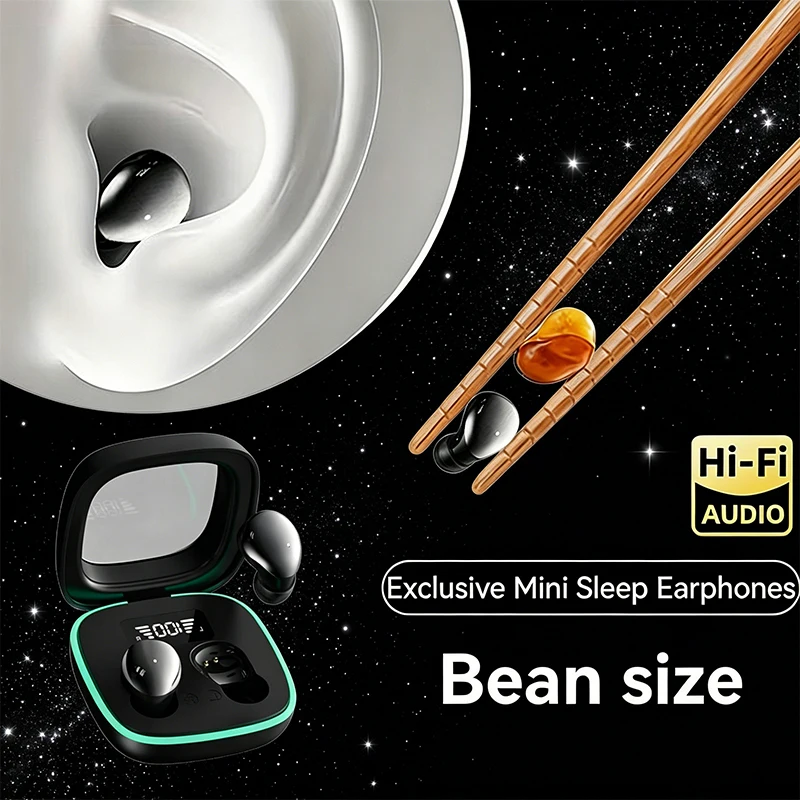 B51-Mini Wireless Headphones, Equipped with HiFi Surround Sound and Transparent Charging Case - Stylish Black, Invisible Design