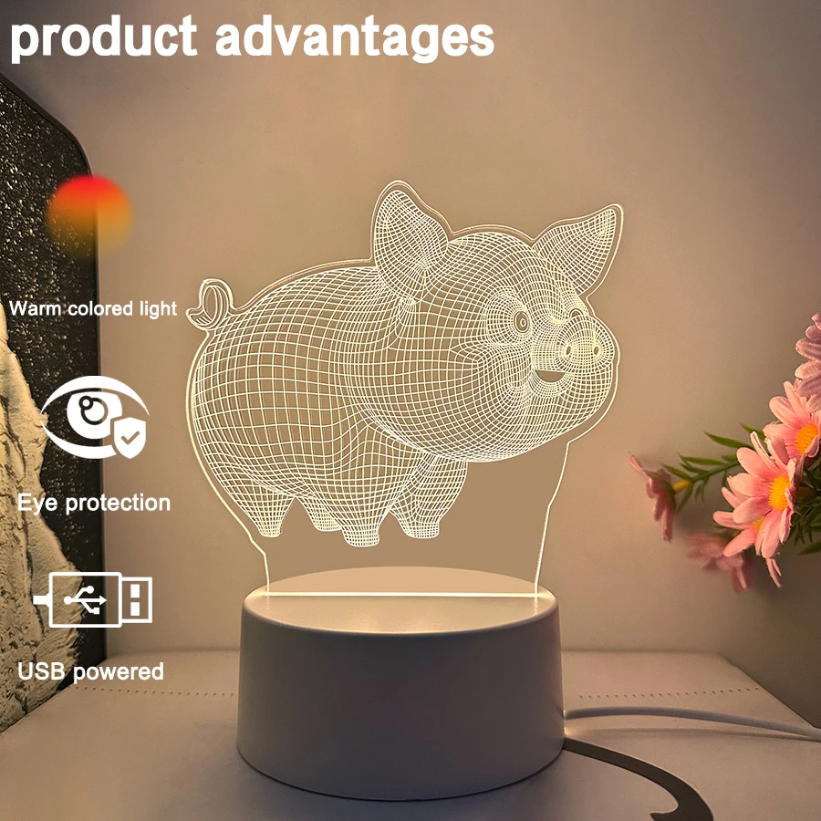 3D ピグレット 3D ナイトライト、部屋やリビングルームのテーブル装飾ライト、ホリデーギフト、ギフトサプライズ