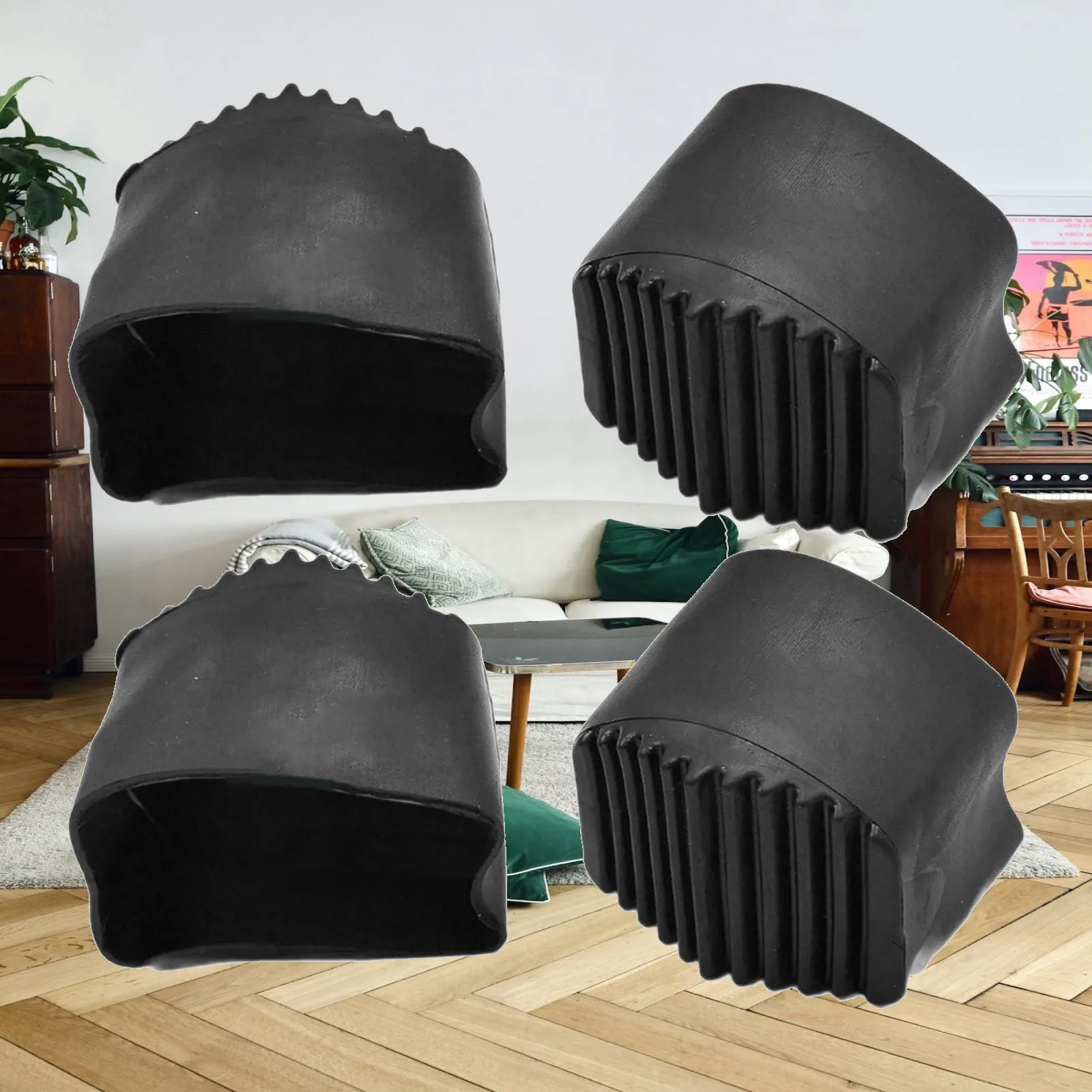 Square End Cap Ladder Feet Leg Protector Non-slip Mat for Exercise Equipment Chair Furniture Set of Four